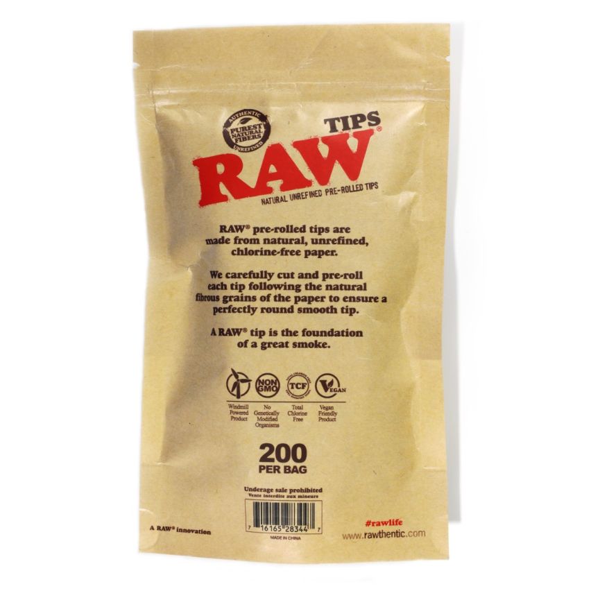 RAW Pre-Rolled Filter Tips 200 Count Bag