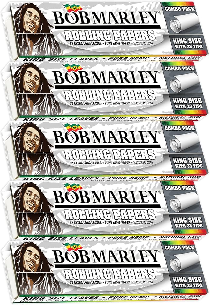 Bob Marley Rolling Papers Ultra Thin with Tips King Size Tips (33 Leaves)
