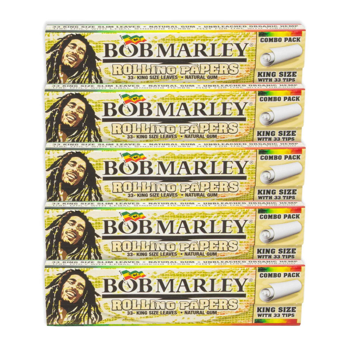 Bob Marley Rolling Papers Unbleached Organic with Tips King Size 33ct