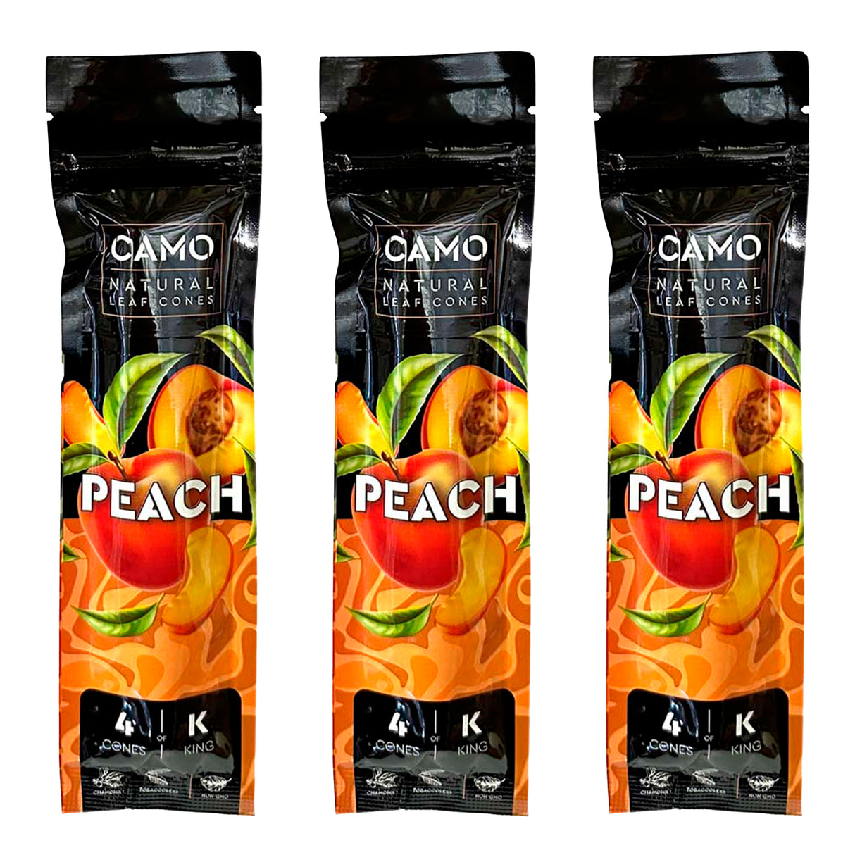 Camo Cones Peach King Size (4 Wraps Per Pouch)