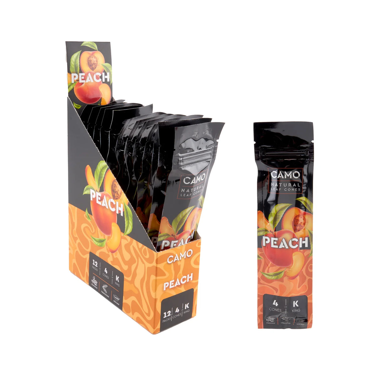 Camo Cones Peach King Size (4 Wraps Per Pouch)