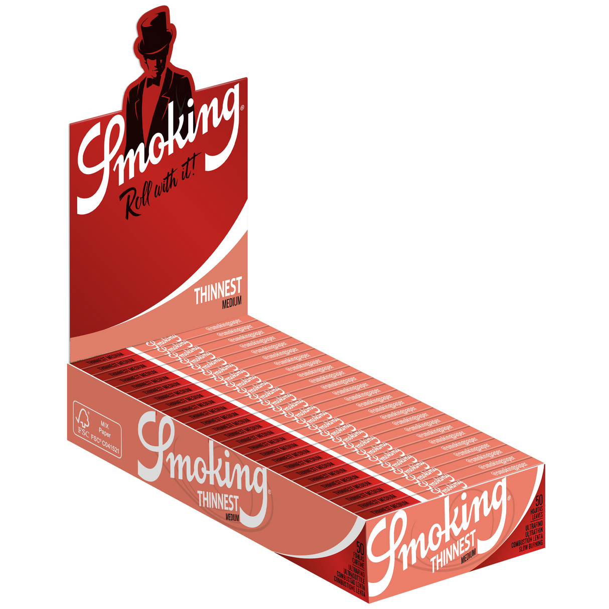Smoking Brand Rolling Papers Thinnest Red 1 1/4 Size (50 leaves)