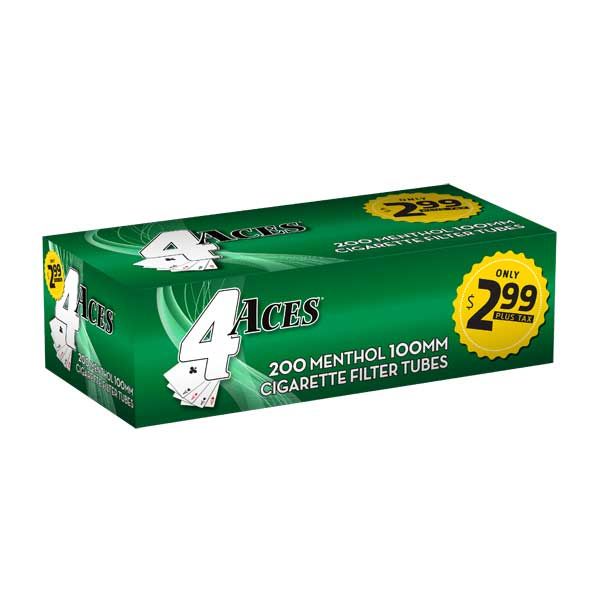 4 Aces RYO Cigarette Tubes Menthol 100mm 200ct Box
