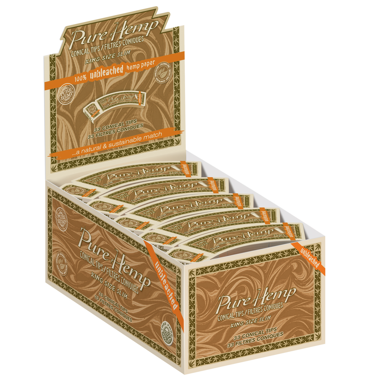 Pure Hemp Unbleached Conical Tips King Size Slim