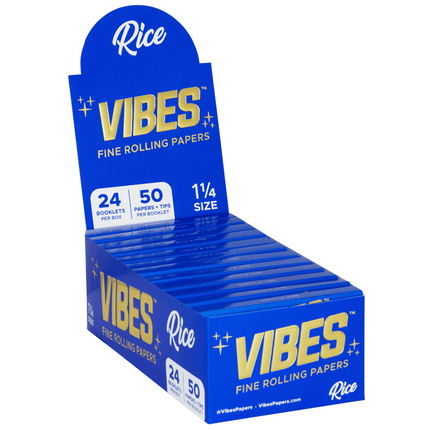 VIBES Rolling Papers Rice 1 1/4 Size with Tips (50 Leaves)