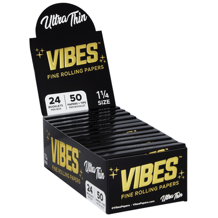 VIBES Rolling Papers Ultra Thin 1 1/4 Size with Tips (50 Leaves)