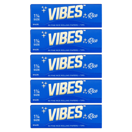 VIBES Rolling Papers Rice 1 1/4 Size with Tips (50 Leaves)