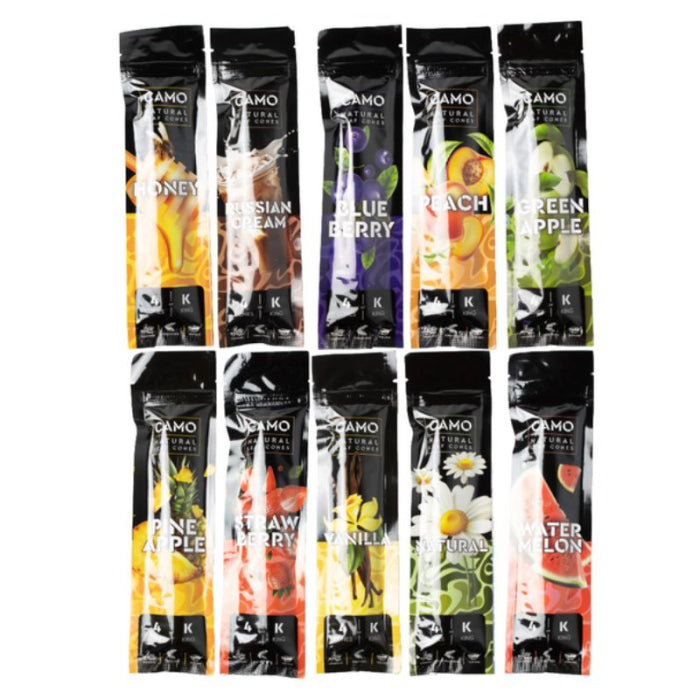 Camo Cones Natural Leaf King Cones 4 Cones Per Pack - Assorted (incl. Honey, Natural, Blueberry, Watermelon, Strawberry, Vanilla, Green Apple, Pineapple, Russian Cream, Peach)